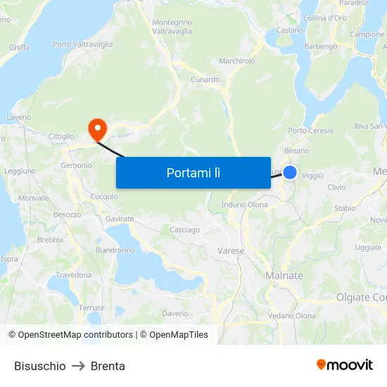 Bisuschio to Brenta map