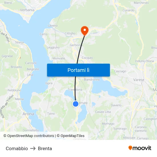 Comabbio to Brenta map