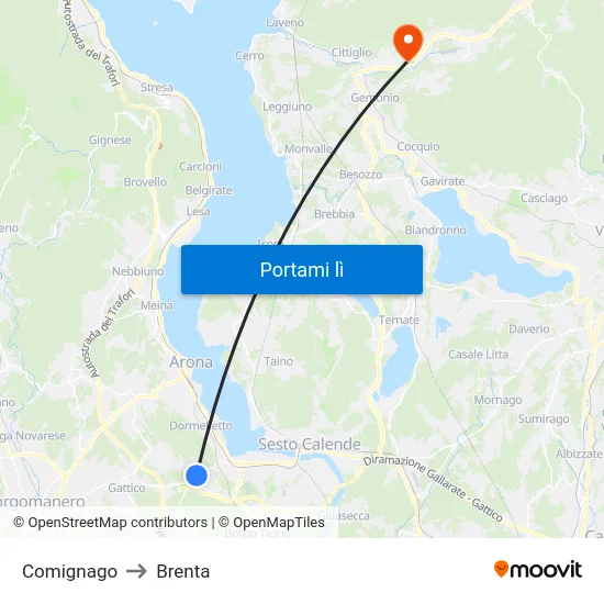 Comignago to Brenta map
