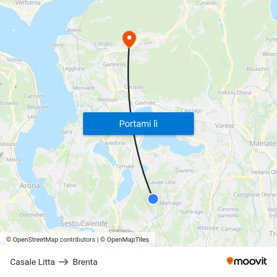 Casale Litta to Brenta map
