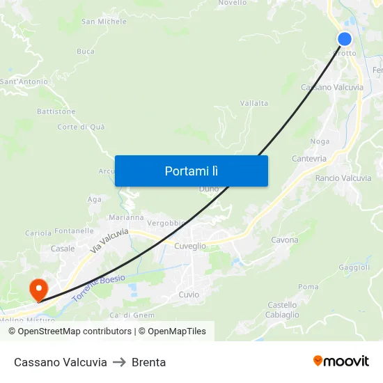 Cassano Valcuvia to Brenta map