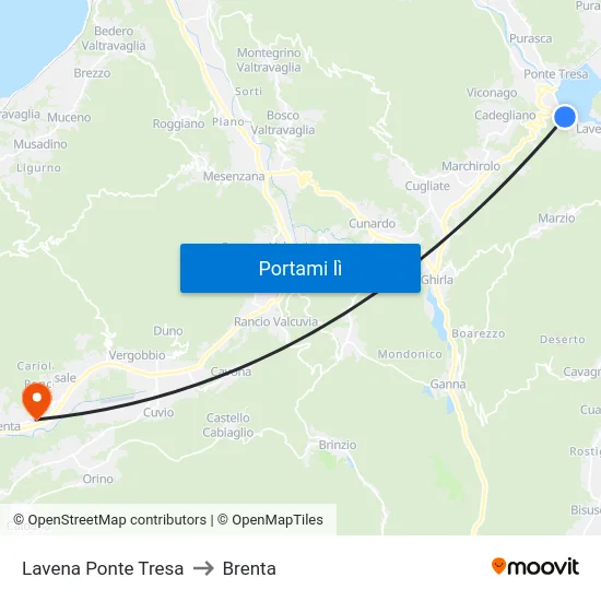 Lavena Ponte Tresa to Brenta map