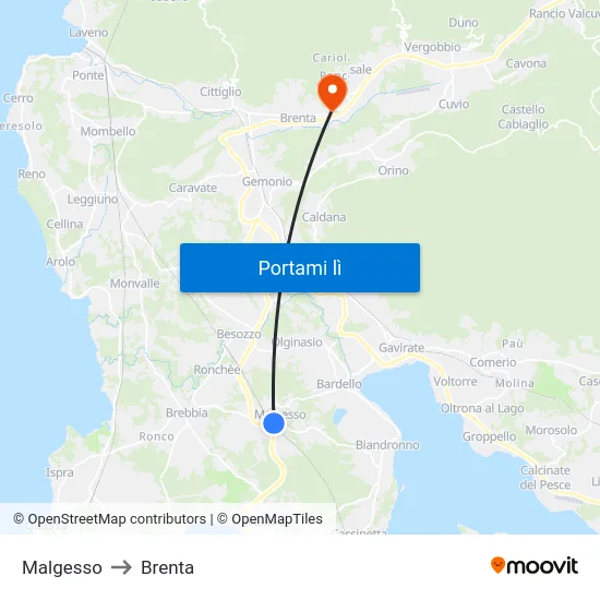 Malgesso to Brenta map