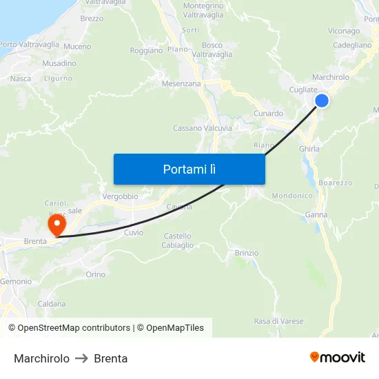 Marchirolo to Brenta map
