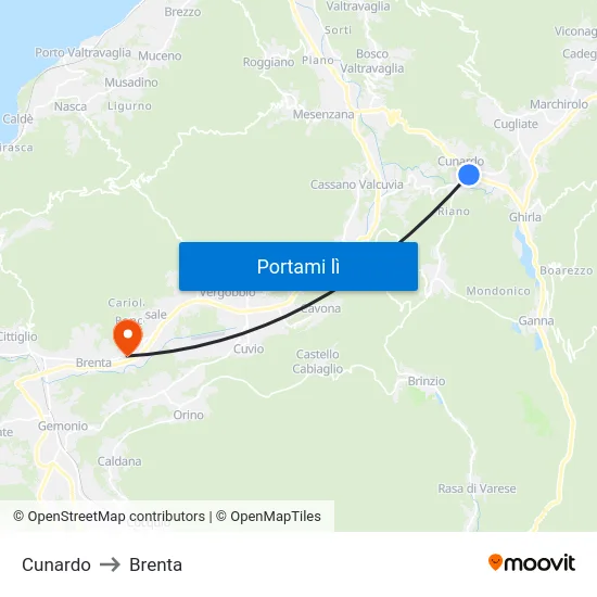 Cunardo to Brenta map