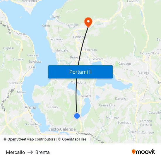 Mercallo to Brenta map