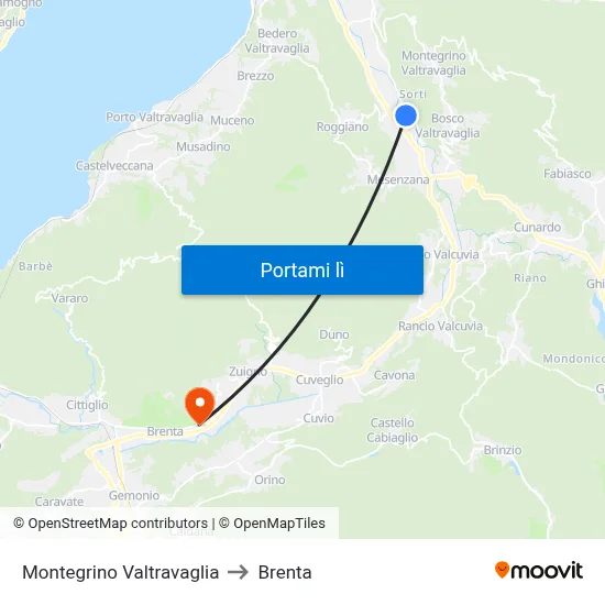 Montegrino Valtravaglia to Brenta map