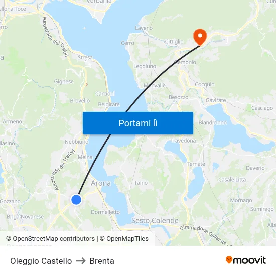 Oleggio Castello to Brenta map
