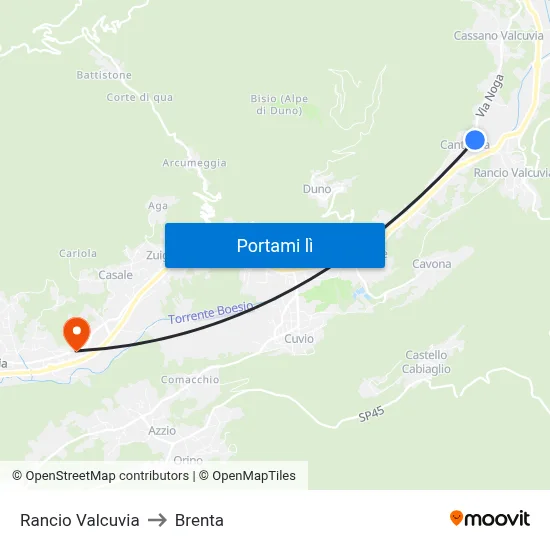 Rancio Valcuvia to Brenta map