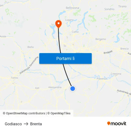 Godiasco to Brenta map