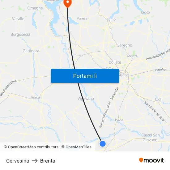 Cervesina to Brenta map