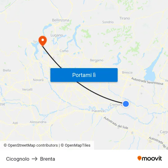 Cicognolo to Brenta map