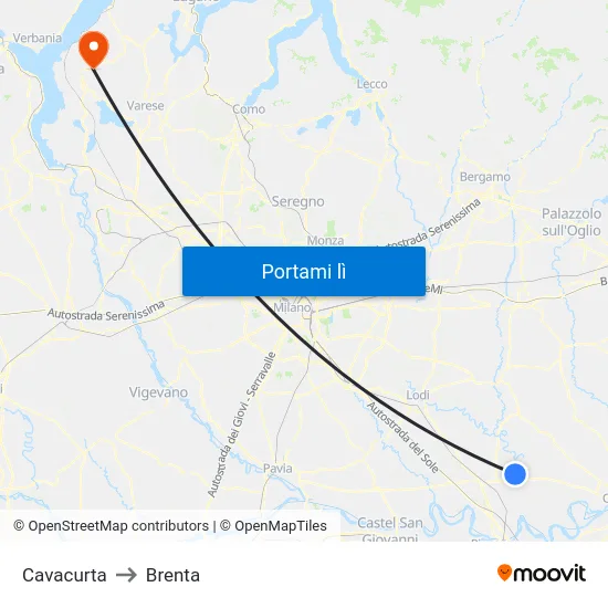 Cavacurta to Brenta map