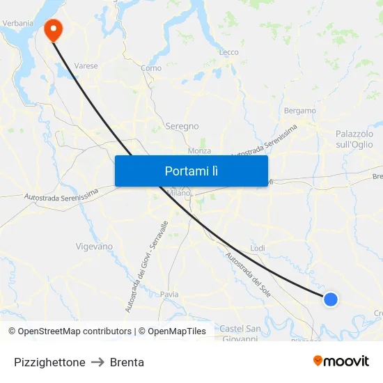 Pizzighettone to Brenta map