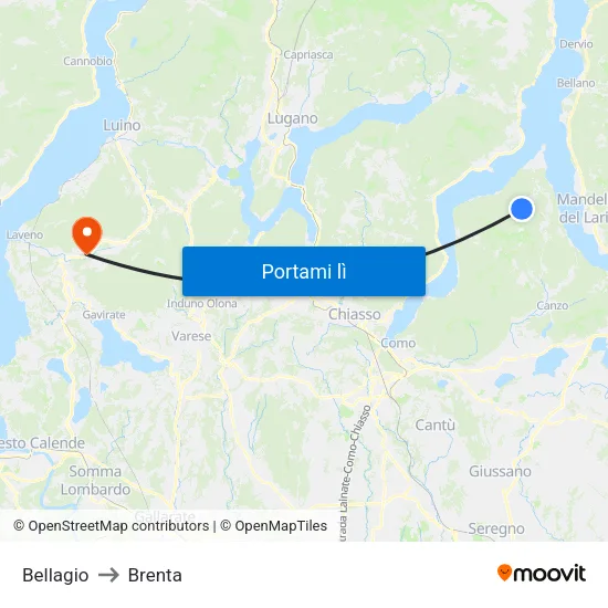 Bellagio to Brenta map