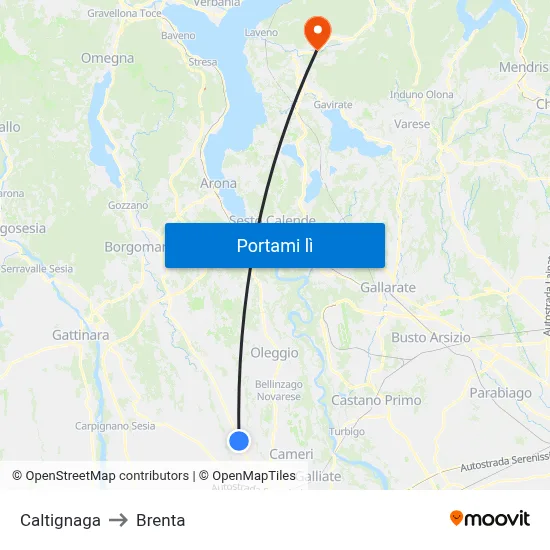 Caltignaga to Brenta map