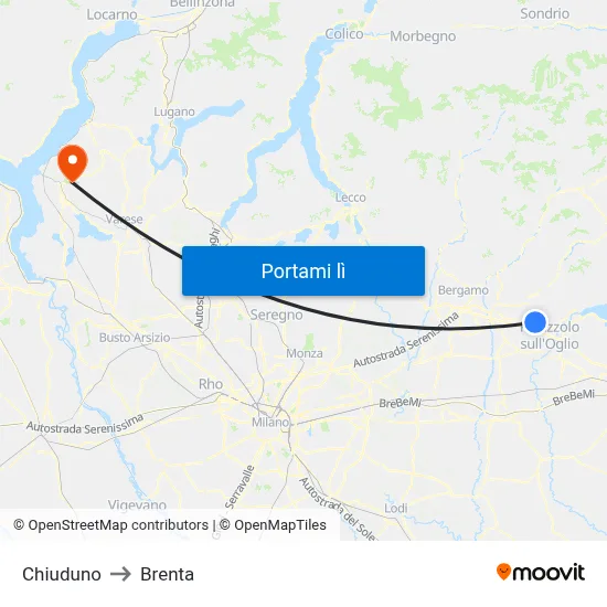 Chiuduno to Brenta map