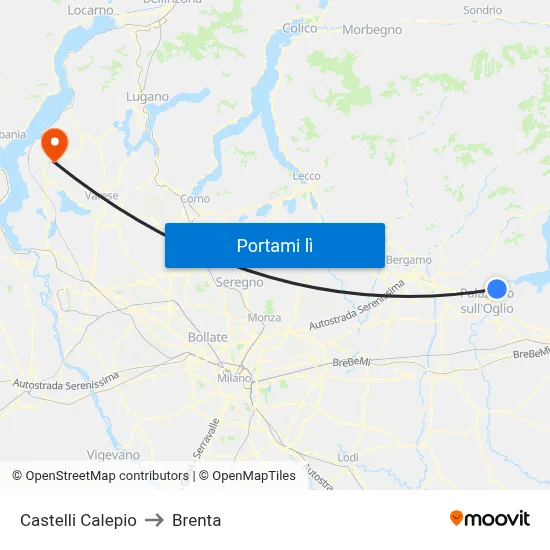 Castelli Calepio to Brenta map