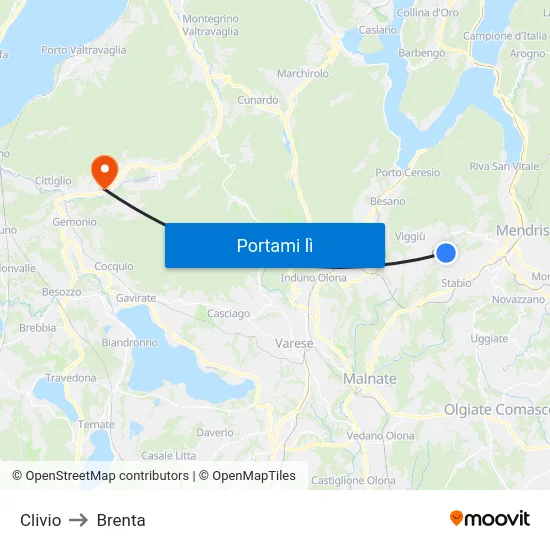 Clivio to Brenta map