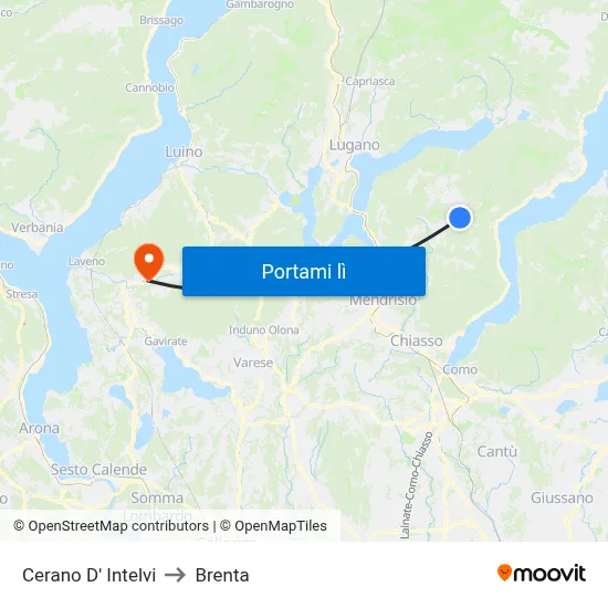 Cerano D' Intelvi to Brenta map