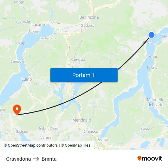 Gravedona to Brenta map