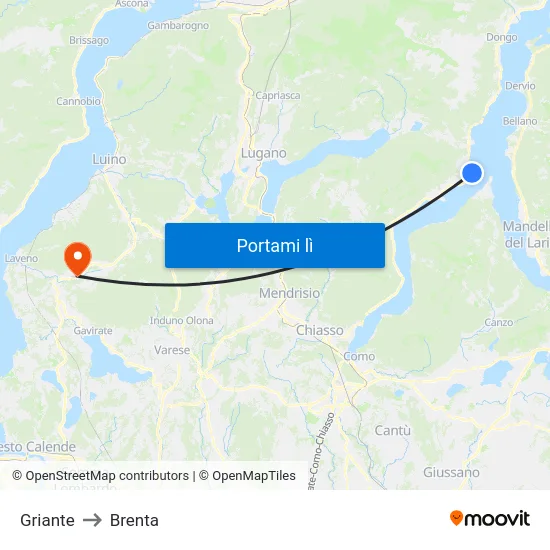 Griante to Brenta map