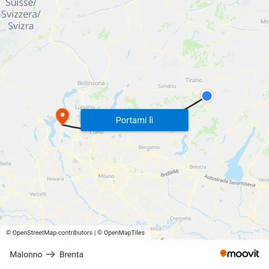 Malonno to Brenta map