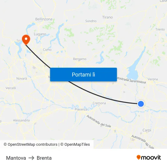 Mantova to Brenta map