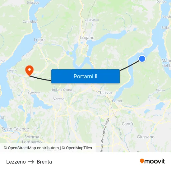 Lezzeno to Brenta map