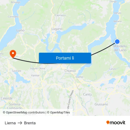 Lierna to Brenta map