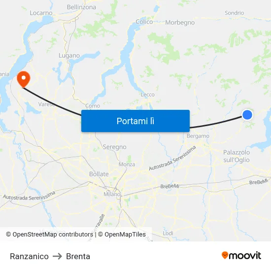 Ranzanico to Brenta map