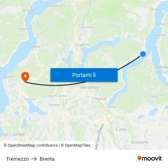 Tremezzo to Brenta map