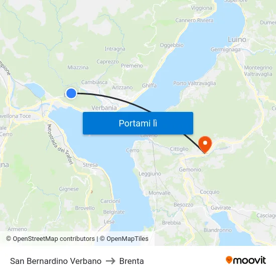 San Bernardino Verbano to Brenta map