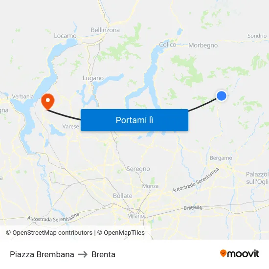 Piazza Brembana to Brenta map