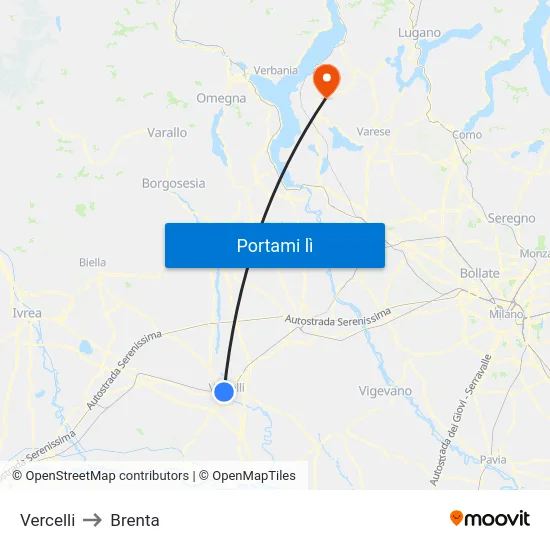 Vercelli to Brenta map