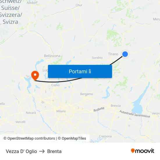Vezza D' Oglio to Brenta map