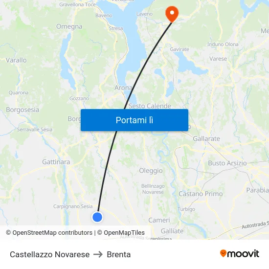 Castellazzo Novarese to Brenta map