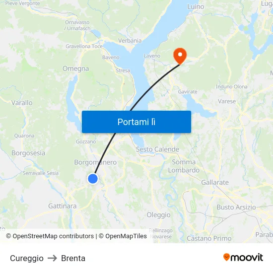 Cureggio to Brenta map