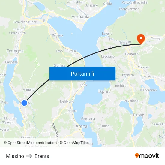 Miasino to Brenta map