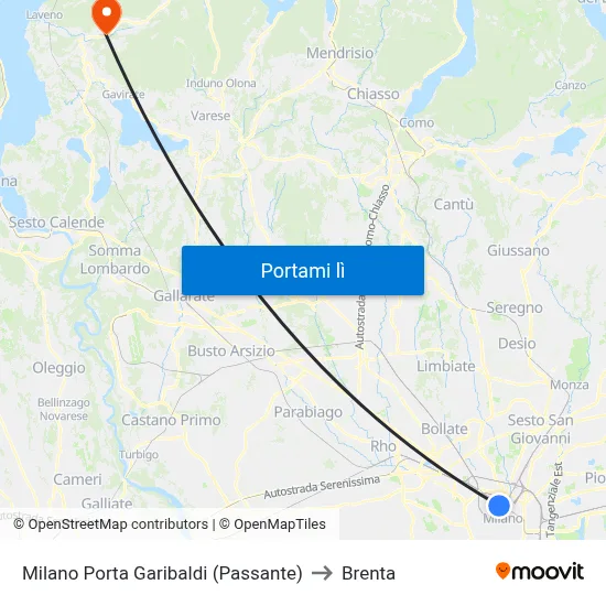 Milano Porta Garibaldi (Passante) to Brenta map