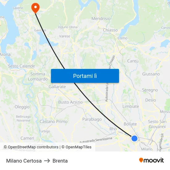 Milano Certosa to Brenta map