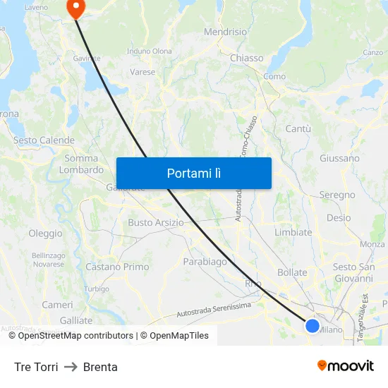 Tre Torri to Brenta map