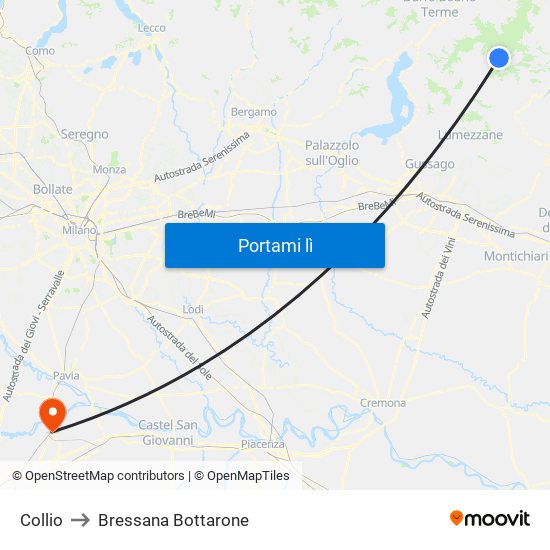 Collio to Bressana Bottarone map