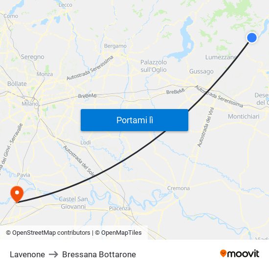 Lavenone to Bressana Bottarone map