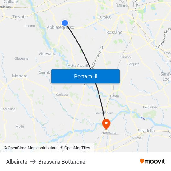 Albairate to Bressana Bottarone map