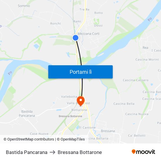 Bastida Pancarana to Bressana Bottarone map