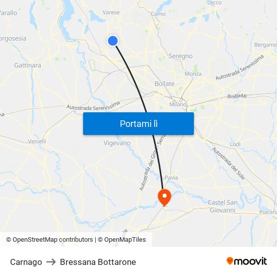 Carnago to Bressana Bottarone map