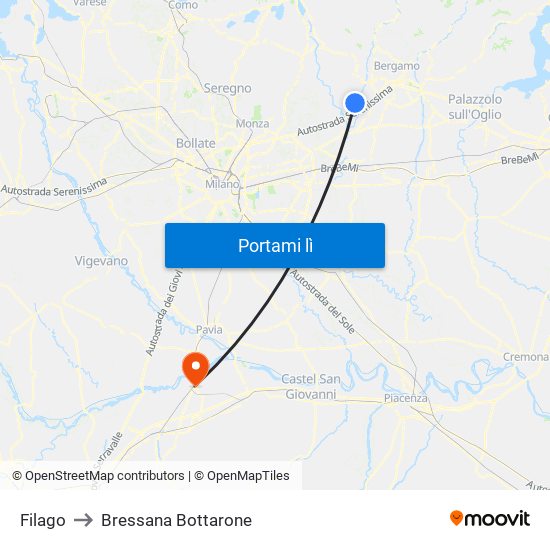 Filago to Bressana Bottarone map