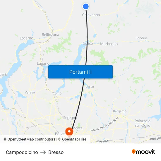 Campodolcino to Bresso map