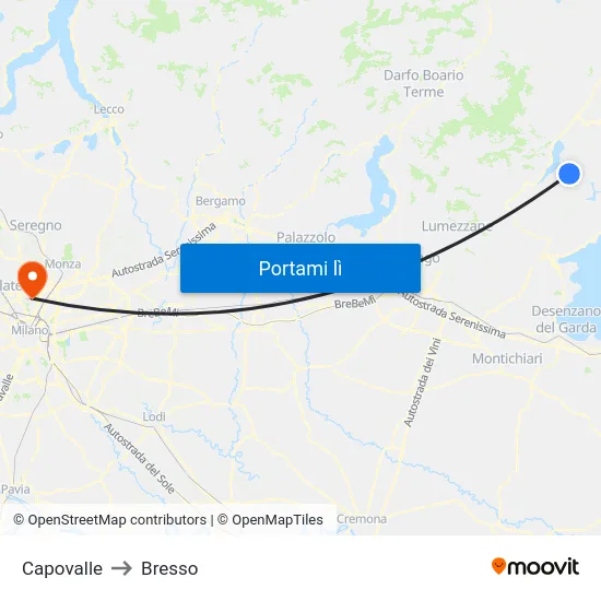 Capovalle to Bresso map